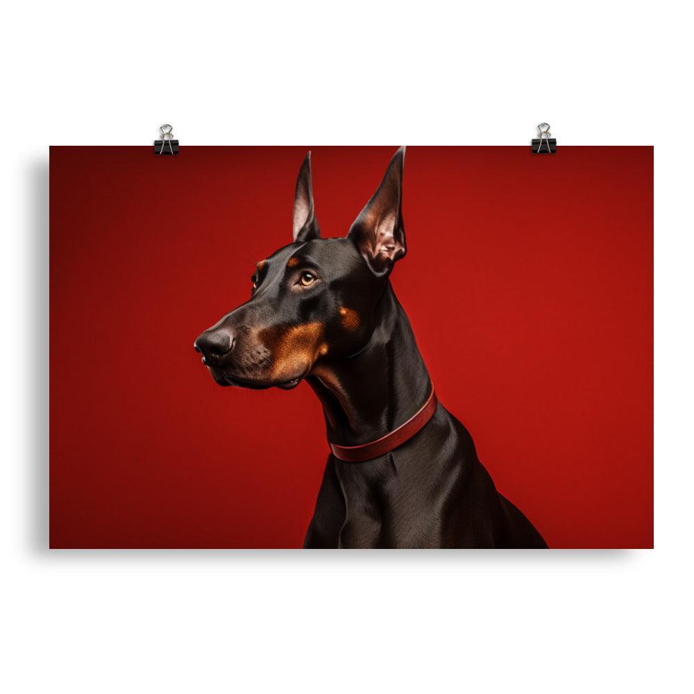 Dobermann Elegant Profile on Red Background Dog Poster - Oh Posters