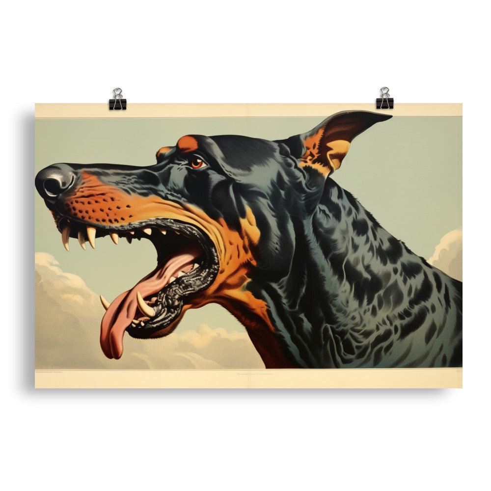 Dobermann Intense Roar Vintage Style Poster - Oh Posters