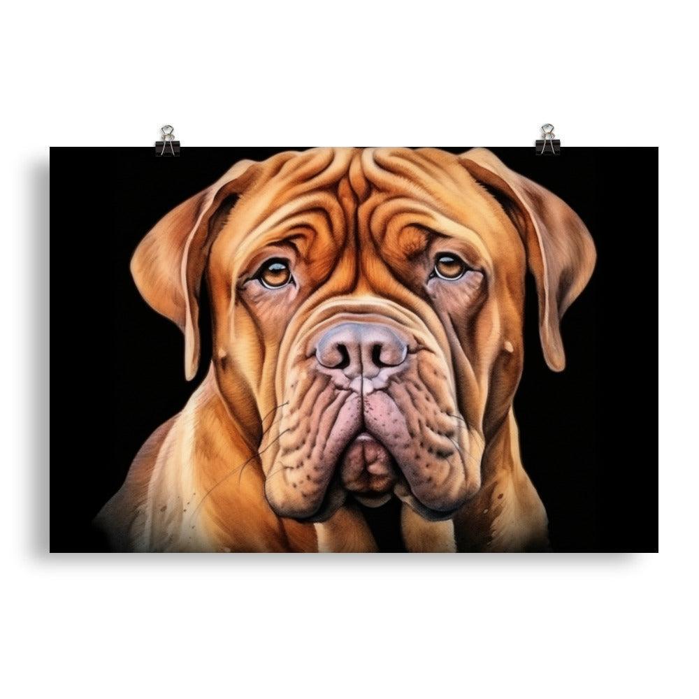 Dogue de Bordeaux Classic Black Background Illustration Poster - Oh Posters