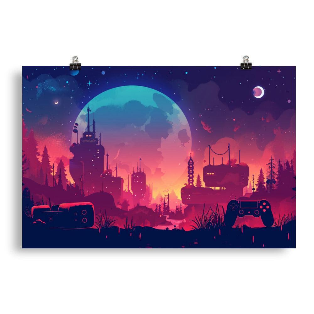 Fantasy Gaming Landscape Moonlit Night Poster - Oh Posters