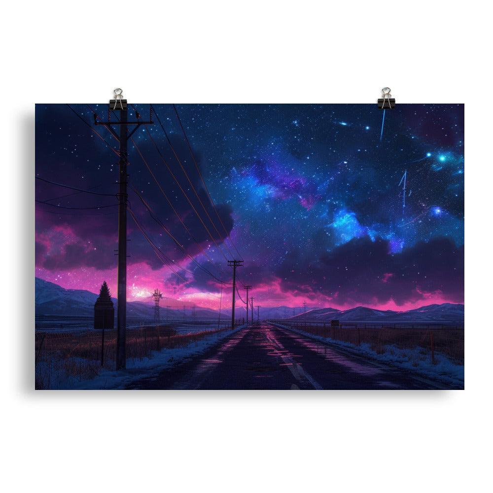 Cosmic Twilight Power Lines Artistic Poster - Oh Posters