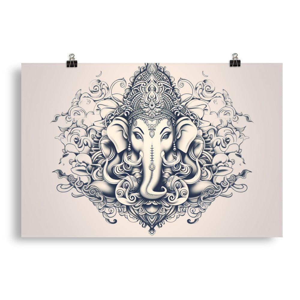 Ganesha Elegant Monochrome Mandala Art Poster - Oh Posters