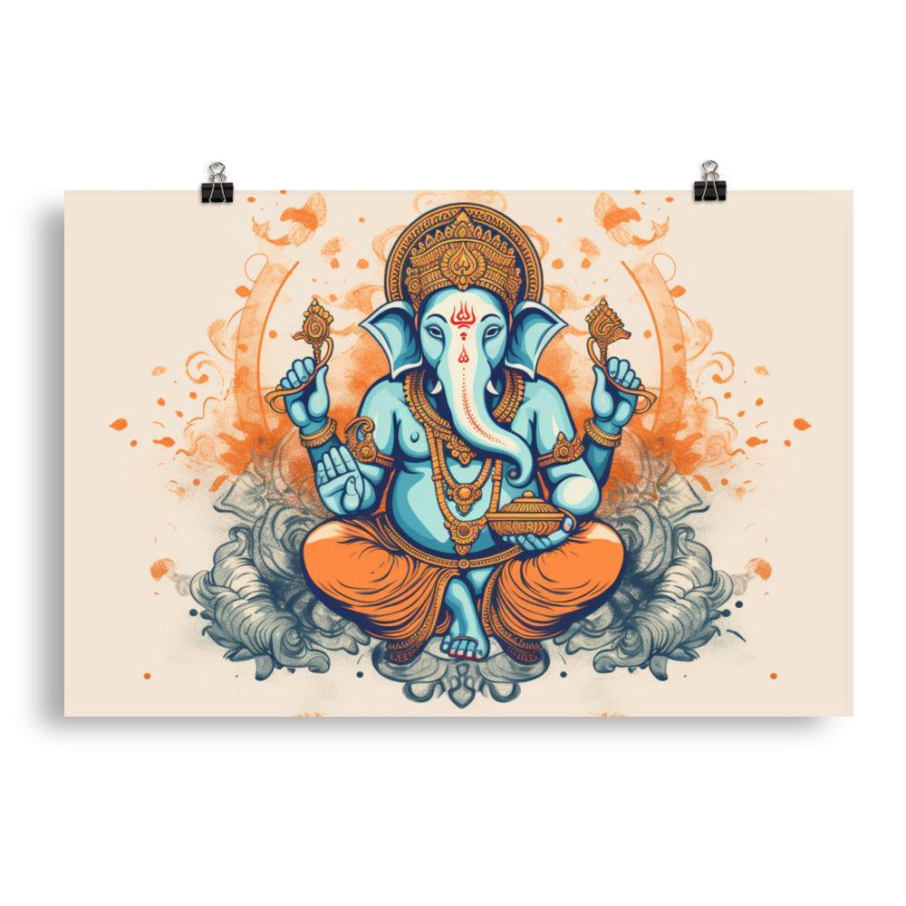 Ganesha Vibrant Orange and Blue Art Poster - Oh Posters