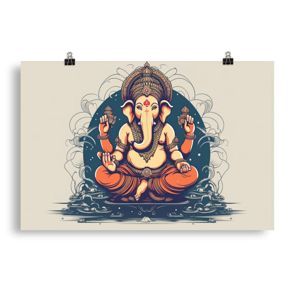 Ganesha Traditional Orange and White Art Poster - Oh Posters