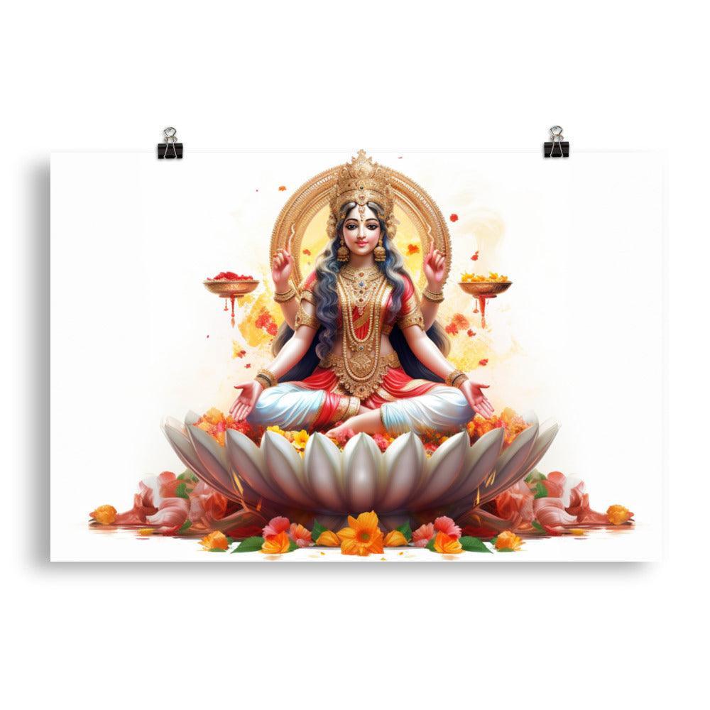 Lakshmi Goddess of Wealth Floral Digital Art Poster - Oh Posters