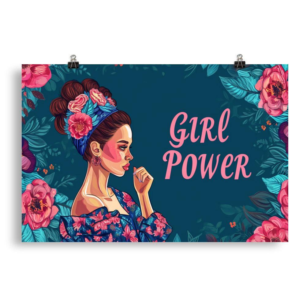 Girl Power Quote Feminine Strength Floral Background Illustration Poster - Oh Posters