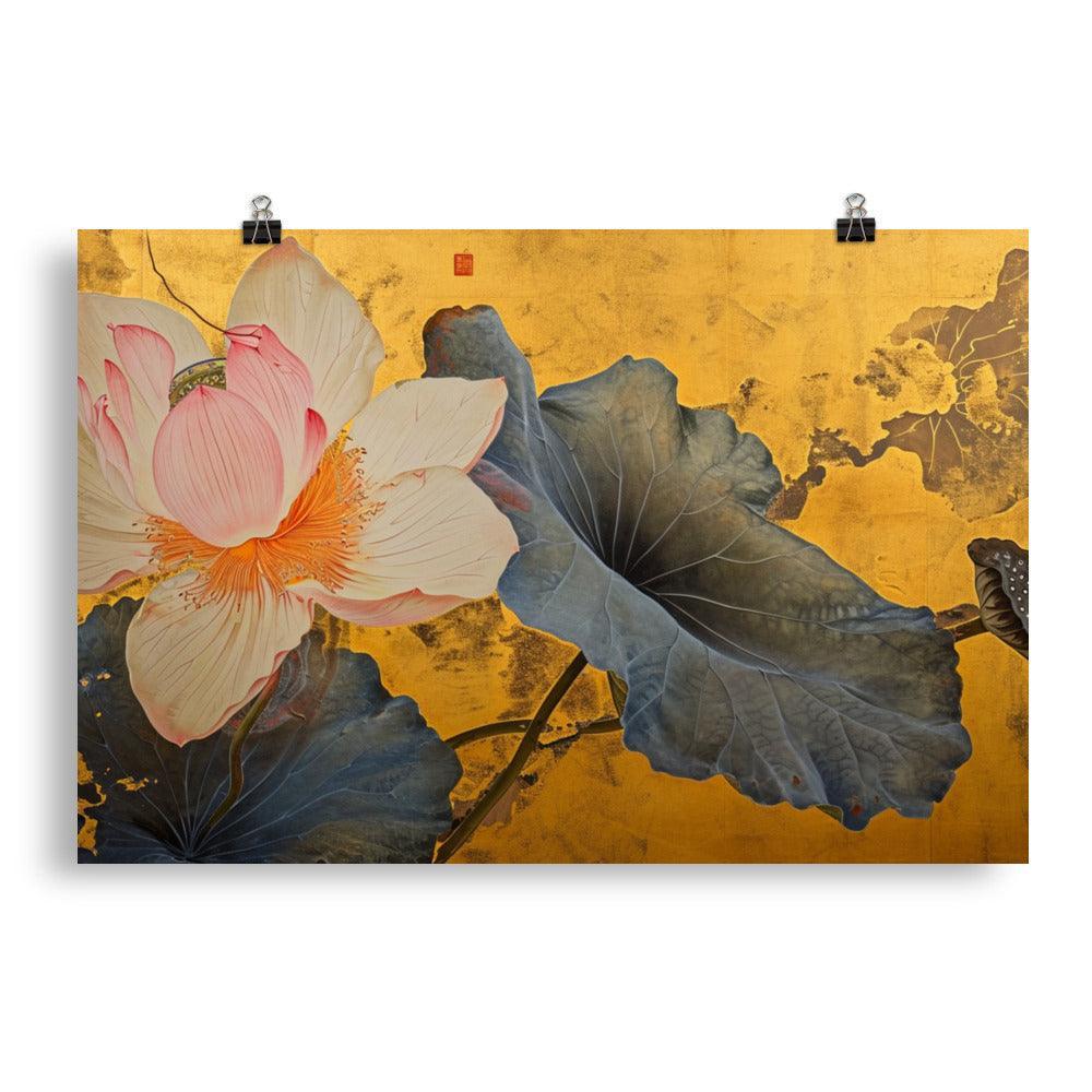 Elegant Lotus Flower Oriental Artwork Poster - Oh Posters