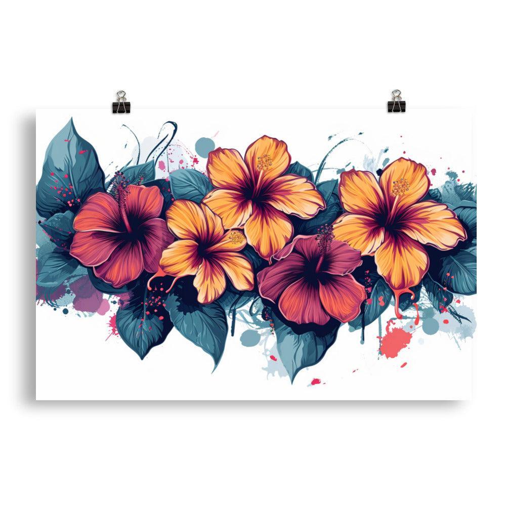 Tropical Hibiscus Floral Digital Artwork Poster - Oh Posters