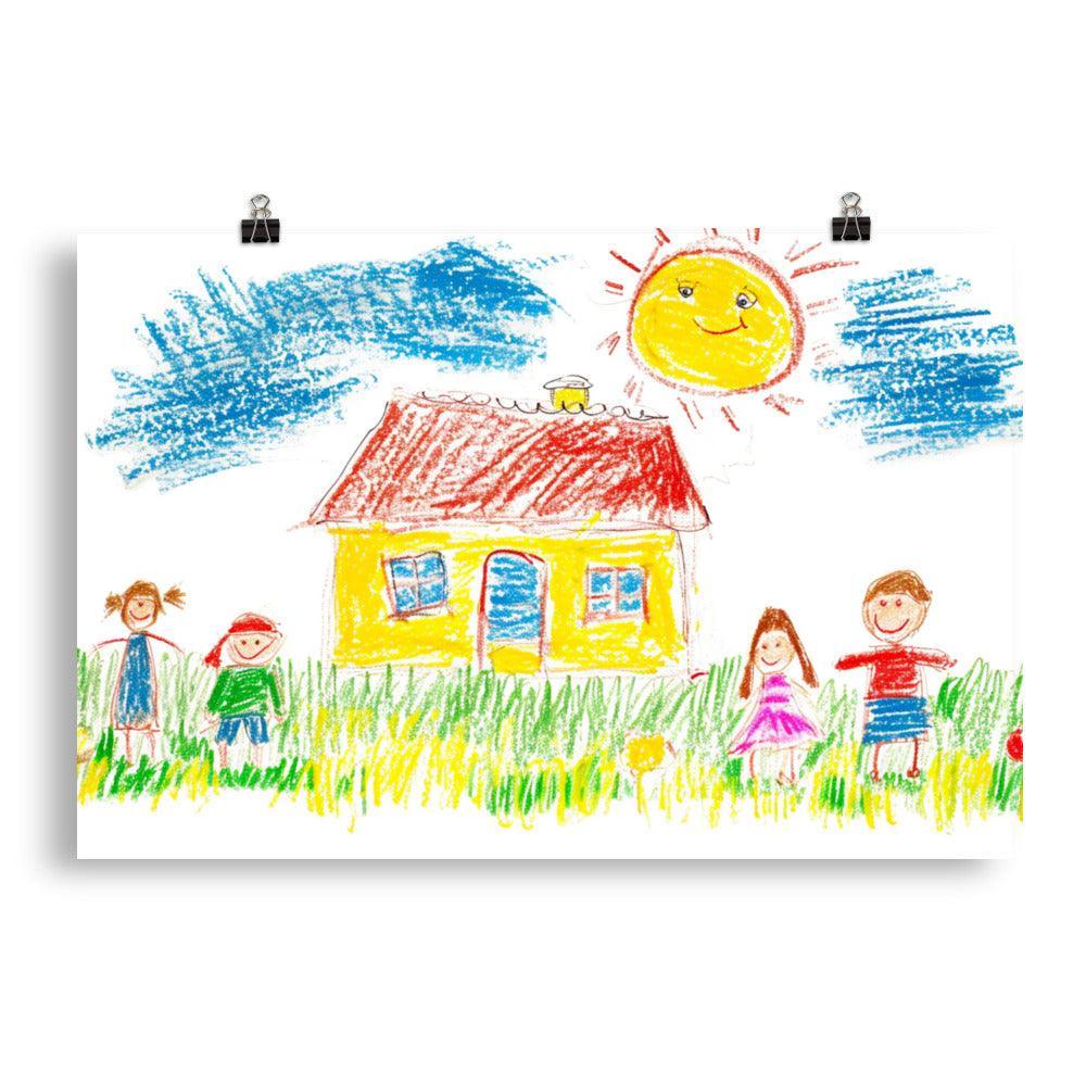 Childhood Drawing Family Home Crayon Art Poster - Oh Posters