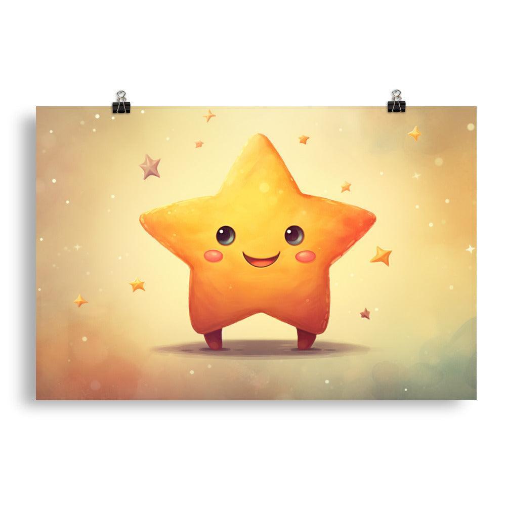 Cheerful Star Character Whimsical Digital Art Poster - Oh Posters