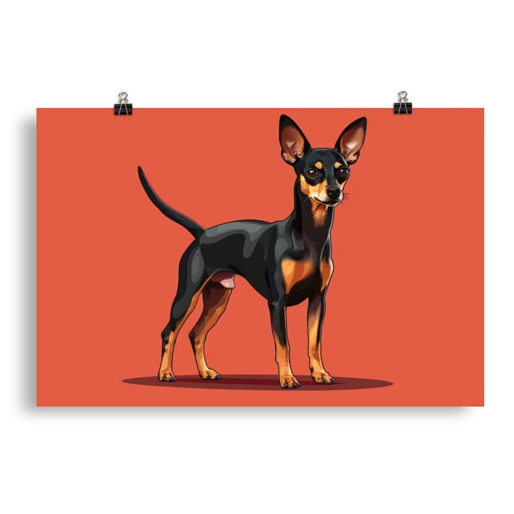 Vibrant English Toy Terrier Portrait on Red Poster - Oh Posters