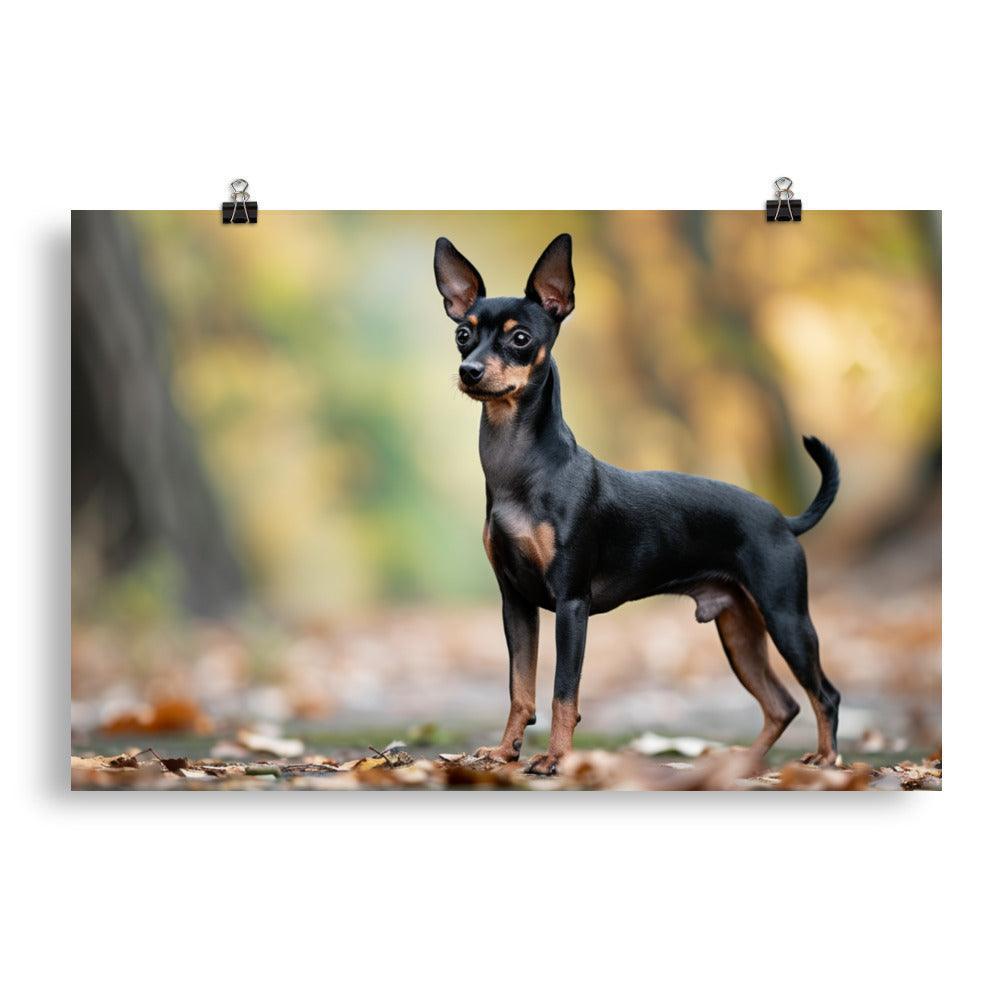 Lifelike English Toy Terrier in Autumn Leaves Poster - Oh Posters