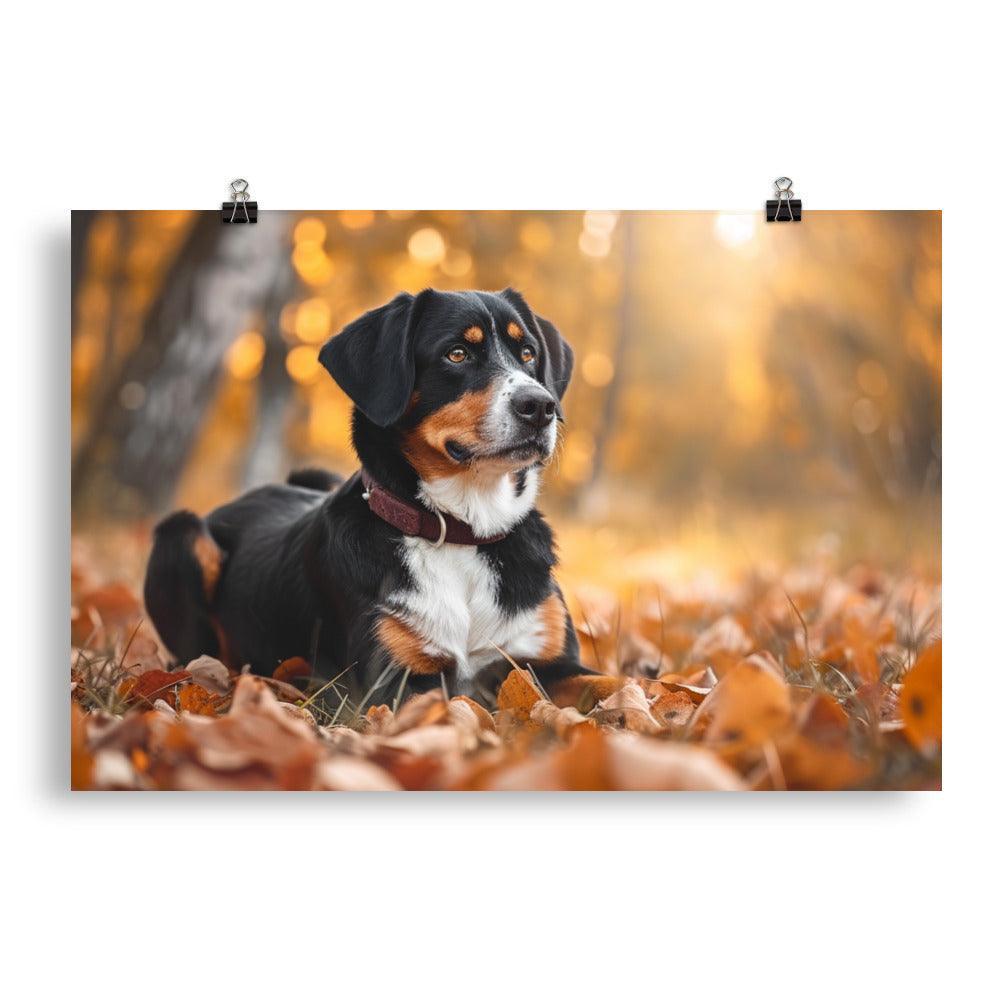 Entlebucher Mountain Dog Autumn Leaves Photography Poster - Oh Posters