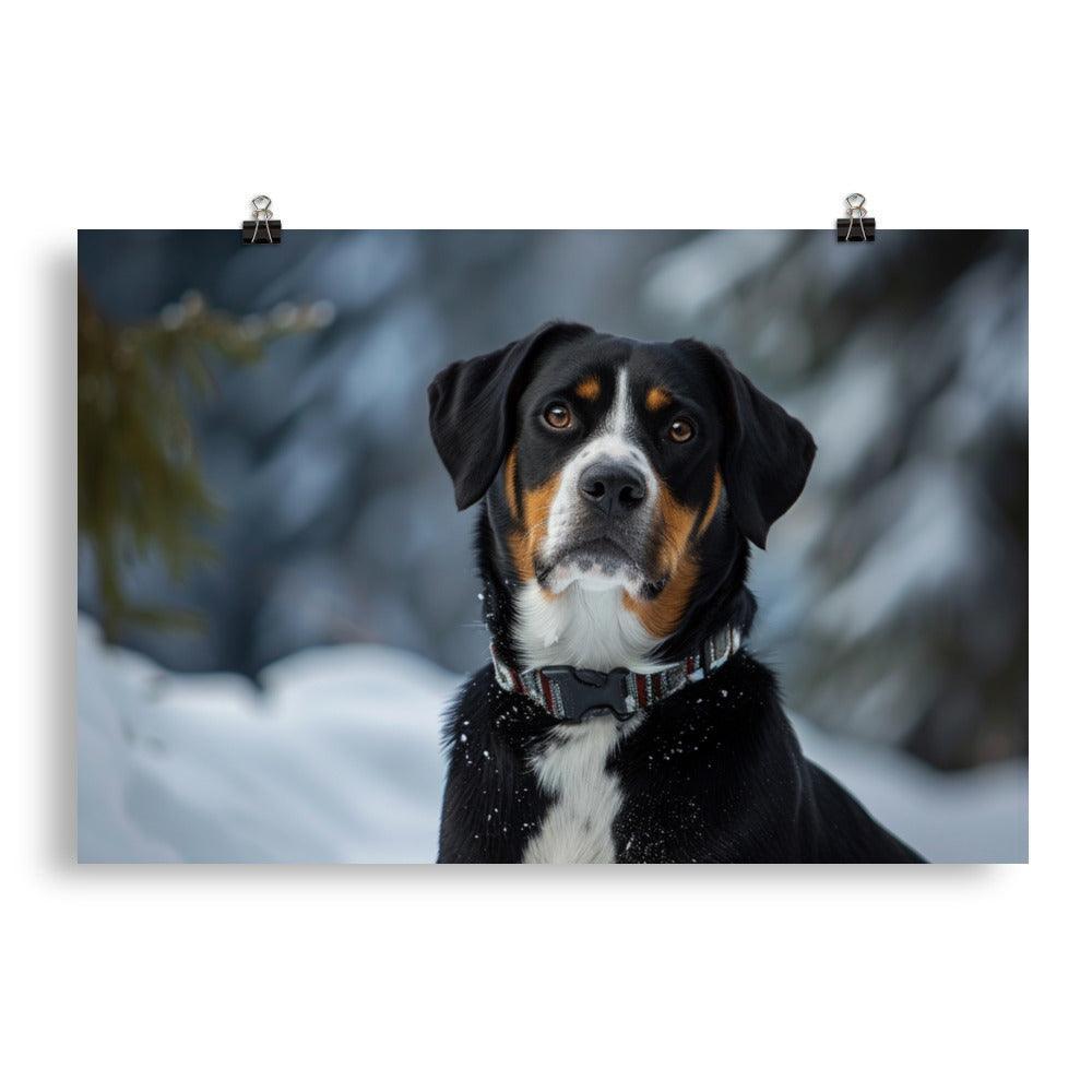 Entlebucher Mountain Dog Winter Snowfall Photo Poster - Oh Posters