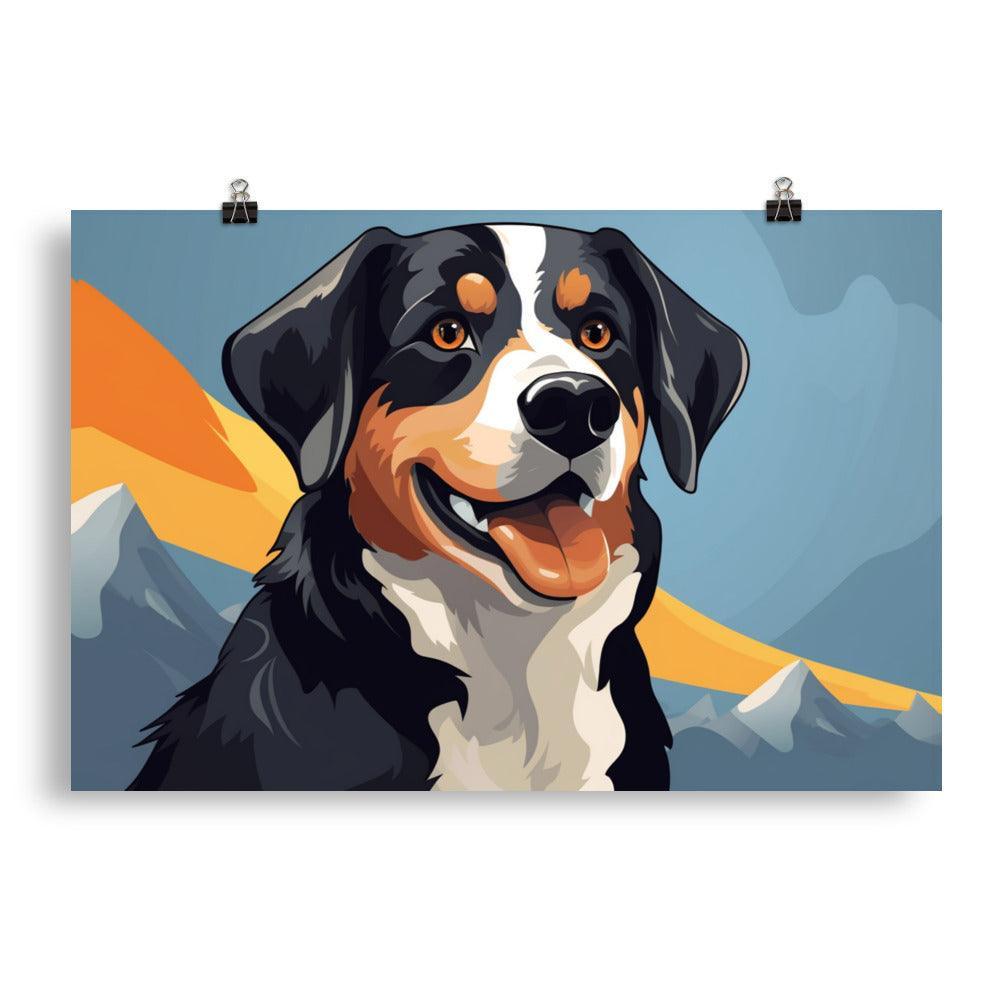 Entlebucher Mountain Dog Vibrant Mountain Illustration Poster - Oh Posters