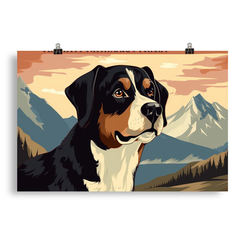 Entlebucher Mountain Dog Retro Style Mountain Illustration Poster - Oh Posters