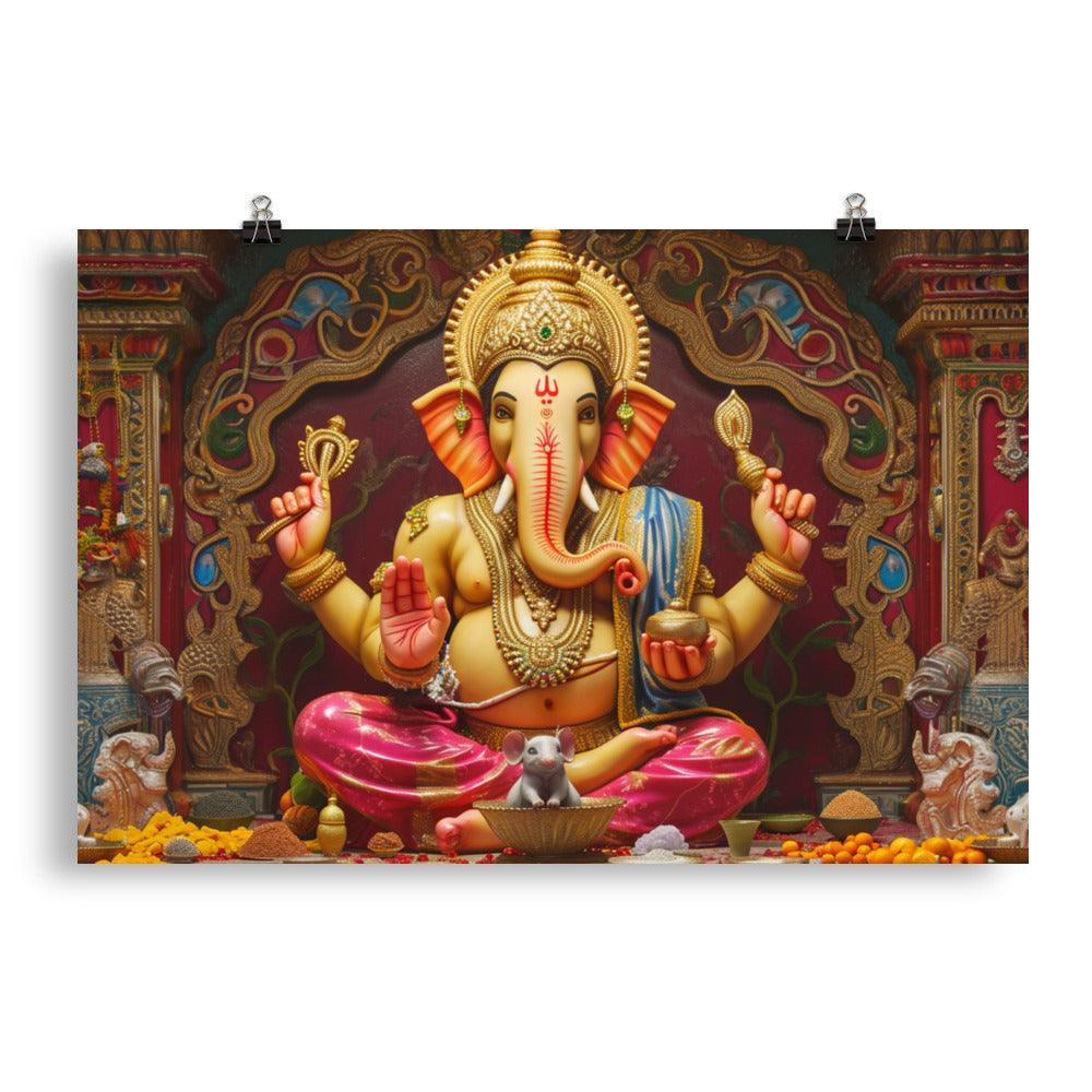 Ganesha Figurine Traditional Hindu Deity Illustration Poster - Oh Posters