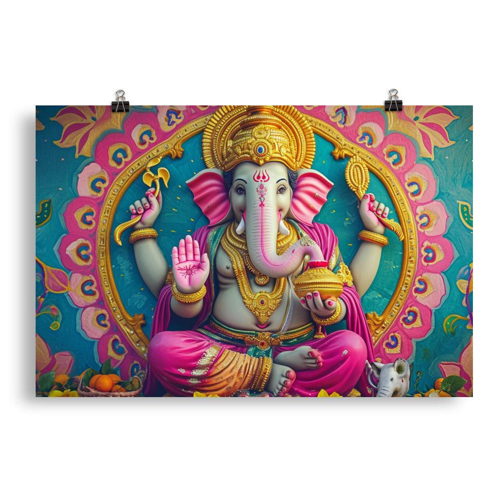 Ganesha Pink Elegant Religious Statue Graphic Poster - Oh Posters