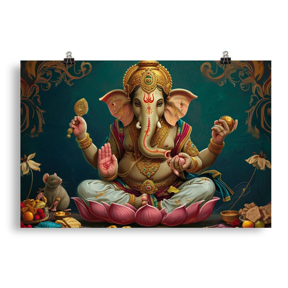 Ganesha Sacred Elephant God with Offerings and Incense Poster - Oh Posters