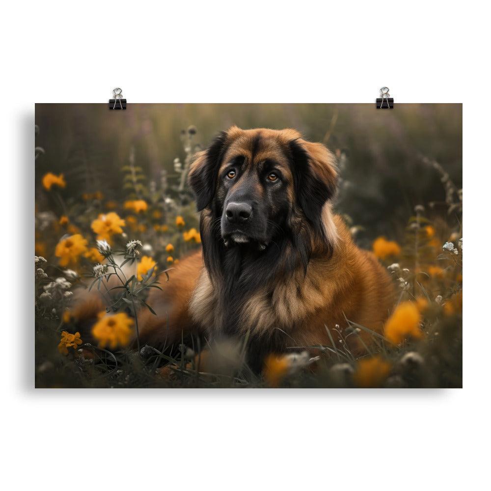 Estrela Mountain Dog Floral Meadow Portrait Poster - Oh Posters