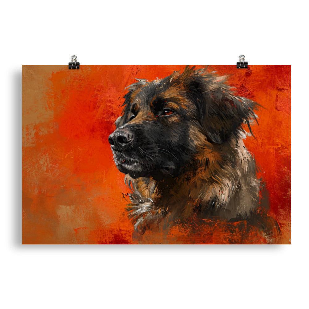 Estrela Mountain Dog Abstract Red Texture Art Poster - Oh Posters