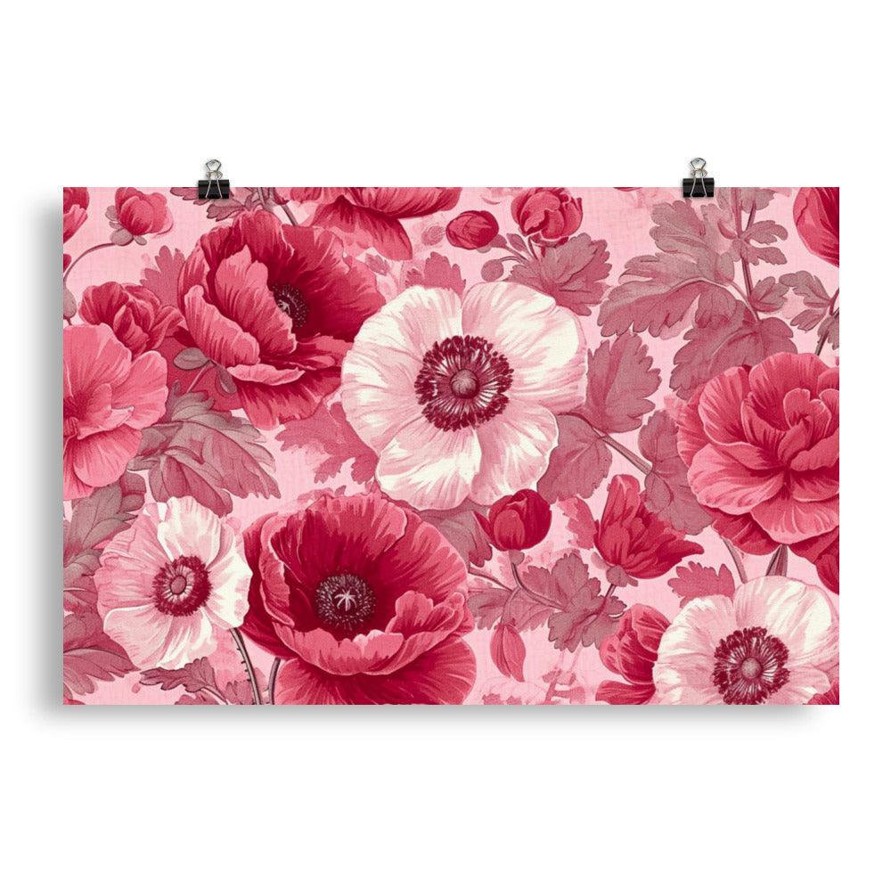 Vintage Pink Floral Pattern Wallpaper Design Poster - Oh Posters