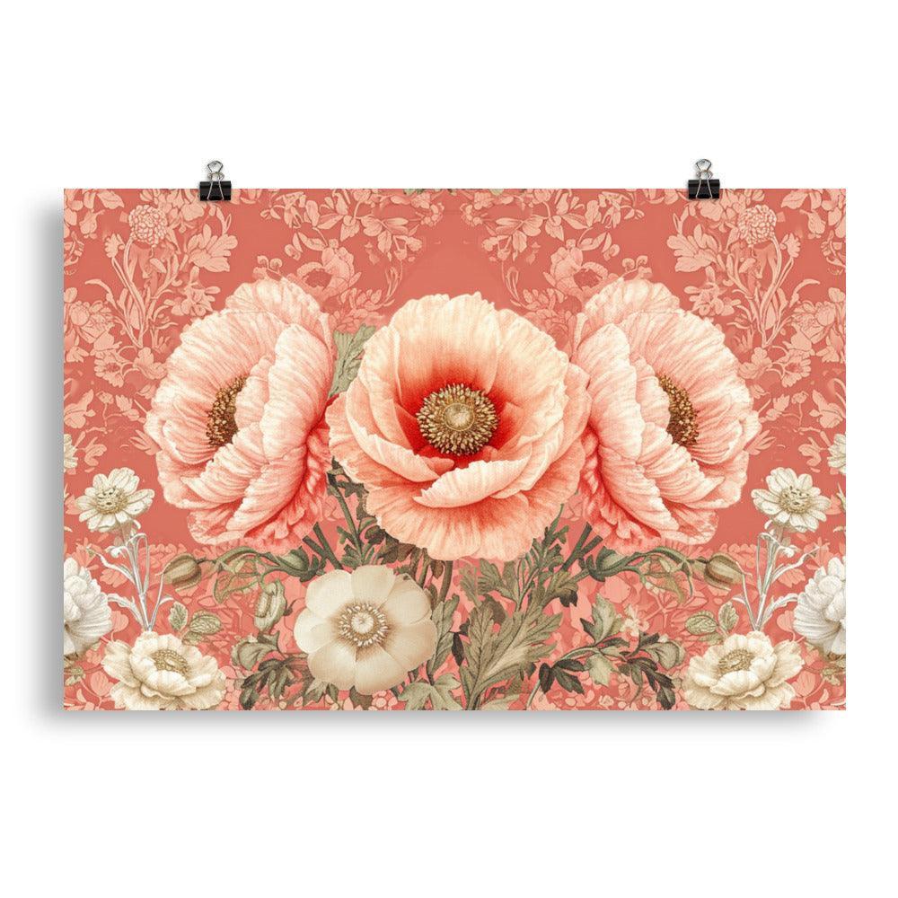 Classic Peach Poppies Botanical Illustration Poster - Oh Posters