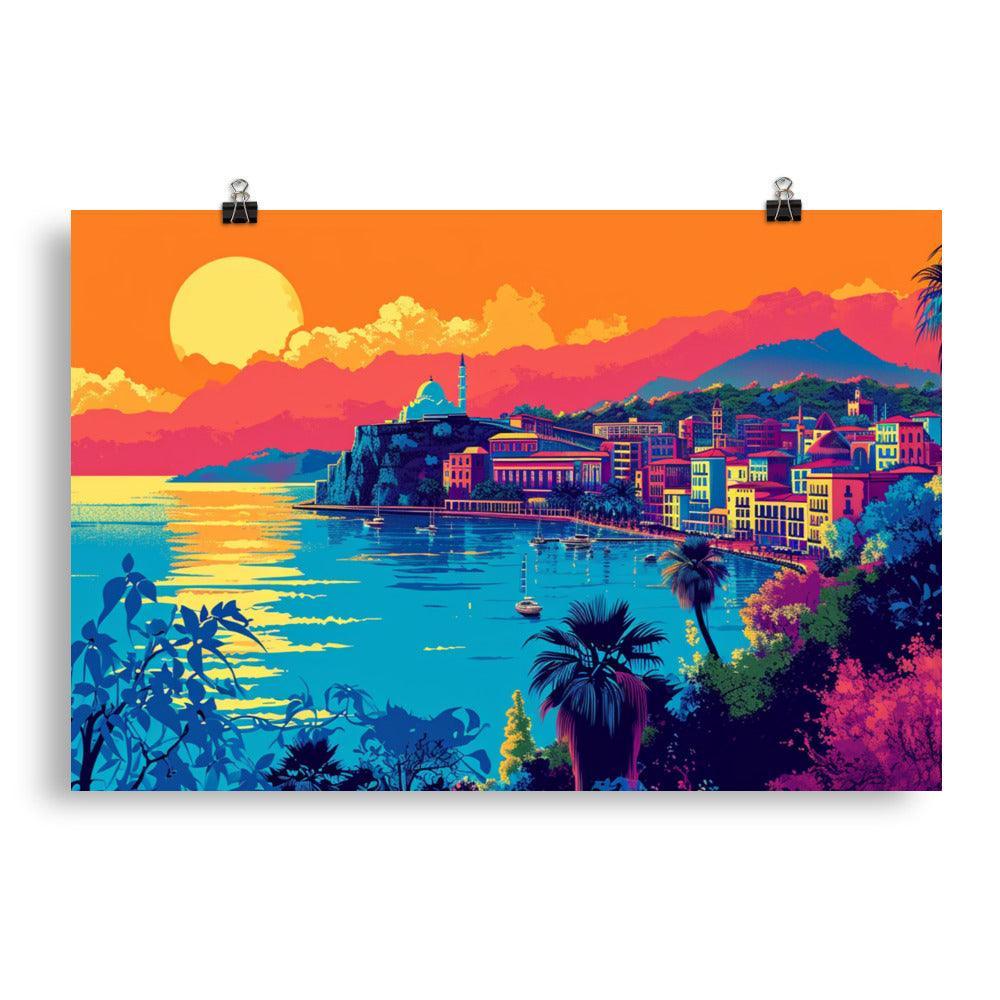 Coastal Sunset in Albania Vibrant Digital Art Poster - Oh Posters