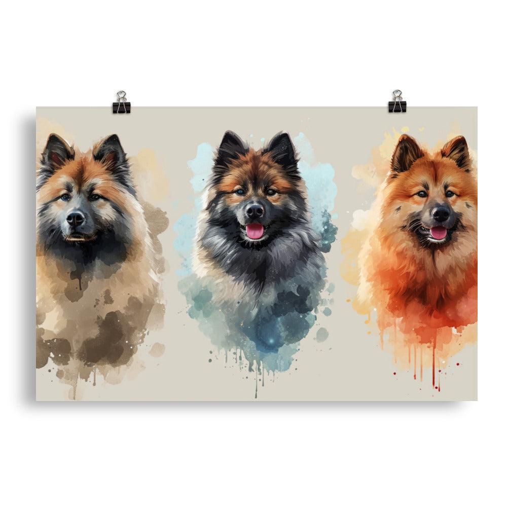 Eurasier Dog Trio Watercolor Style Artwork Poster - Oh Posters