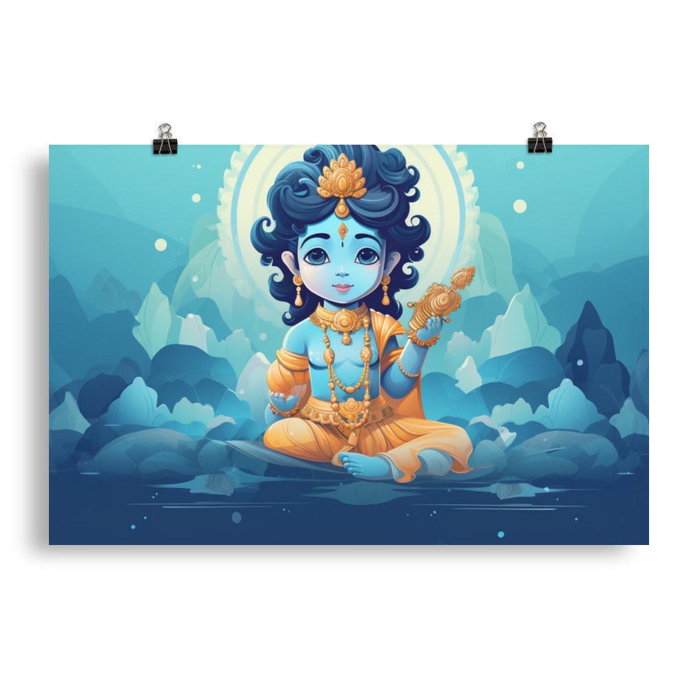 Krishna Playful Child Vector Art Poster - Oh Posters