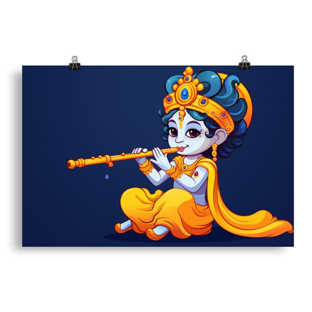 Krishna Divine Melody Cartoon Style Poster - Oh Posters