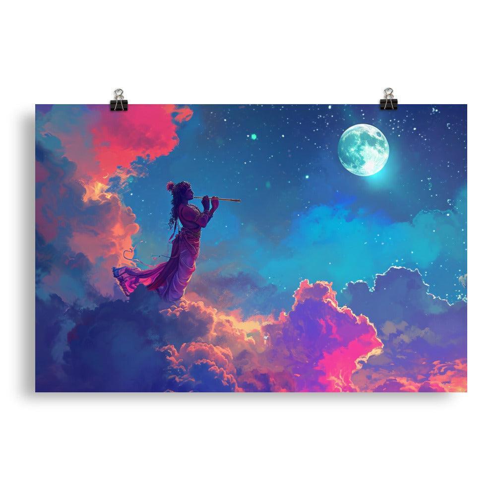 Krishna Cosmic Dance Celestial Art Poster - Oh Posters