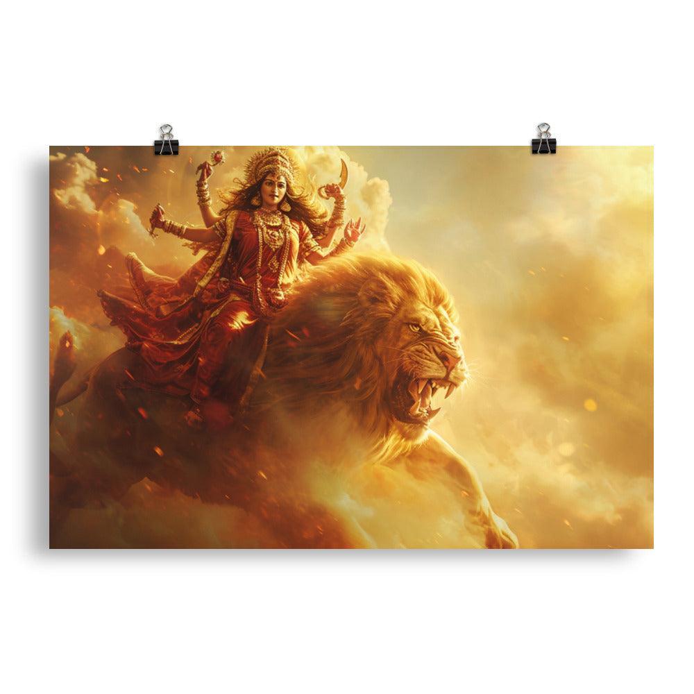 Durga Lion Mount Majestic Digital Art Poster - Oh Posters