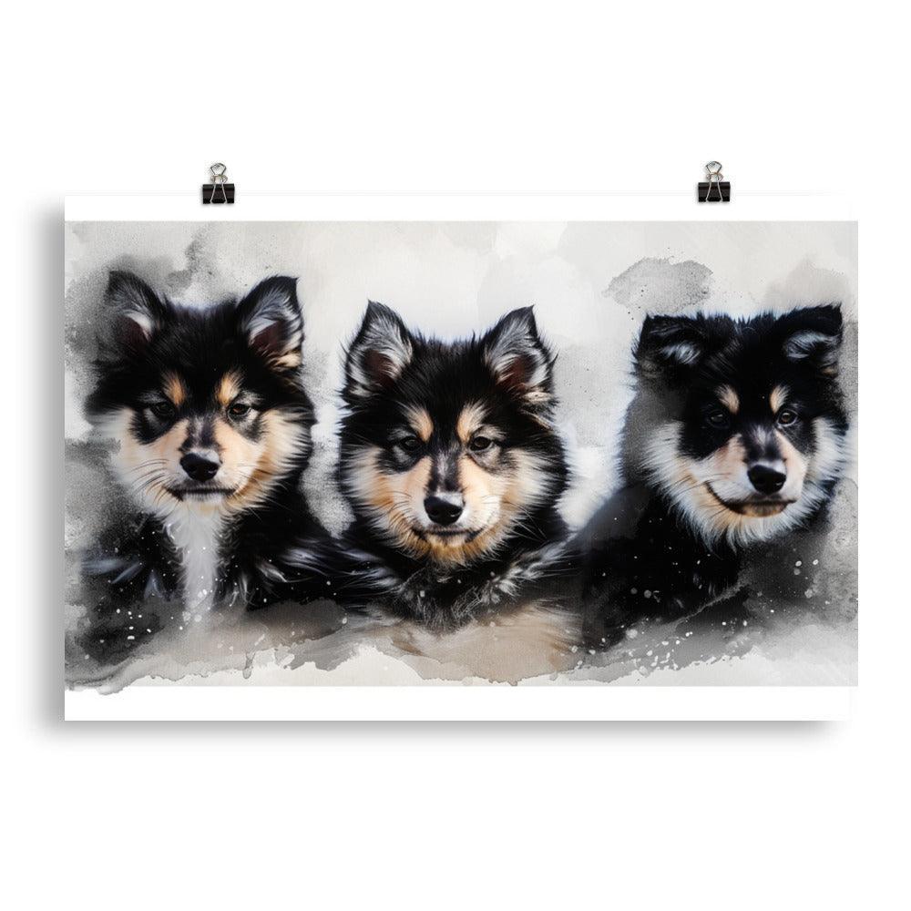 Finnish Lapphund Trio Watercolor Splash Art Poster - Oh Posters