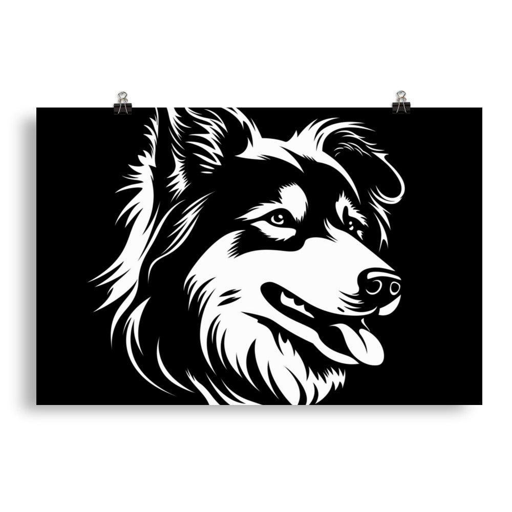 Finnish Lapphund Bold Black and White Silhouette Poster - Oh Posters