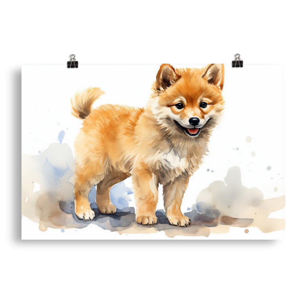 Finnish Spitz Puppy Curious Watercolor Illustration Poster - Oh Posters