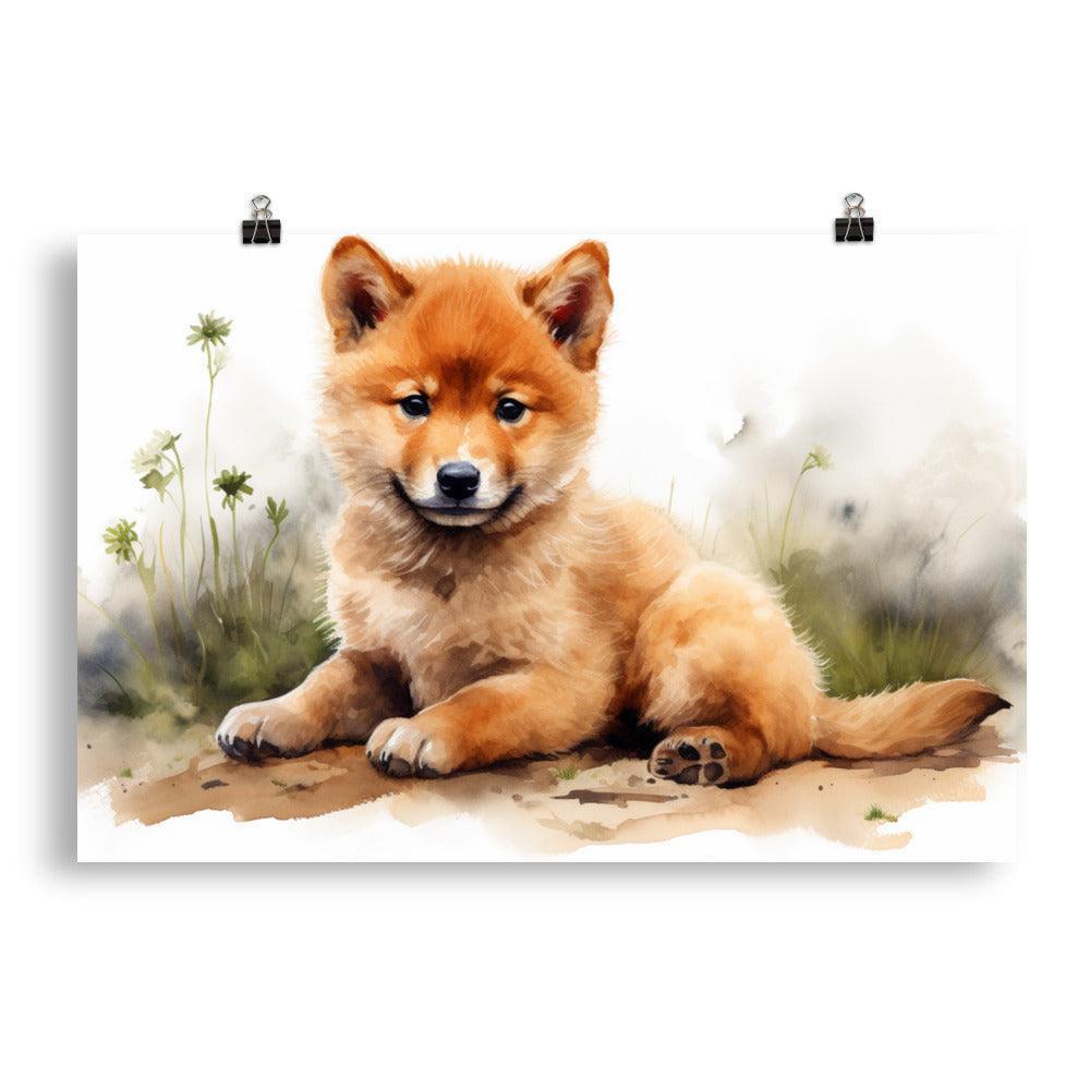 Finnish Spitz Puppy Relaxing Watercolor Artwork Poster - Oh Posters