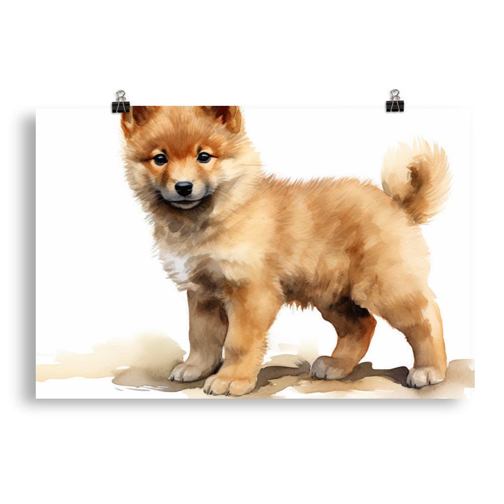 Finnish Spitz Puppy Attentive Watercolor Portrait Poster - Oh Posters