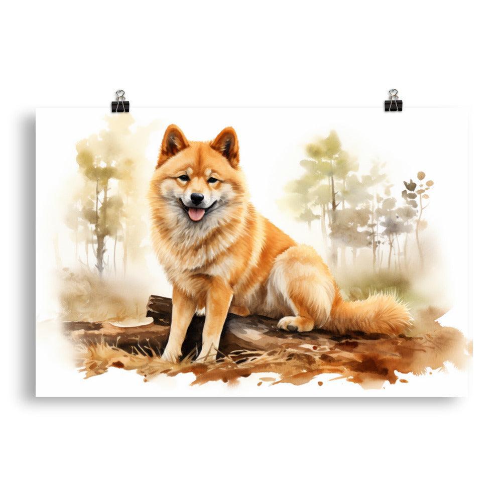 Finnish Spitz Autumn Serenity Watercolor Poster - Oh Posters