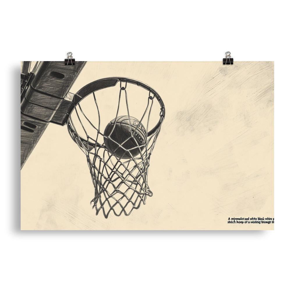 Monochrome Hoop Sketch Basketball Poster - Oh Posters