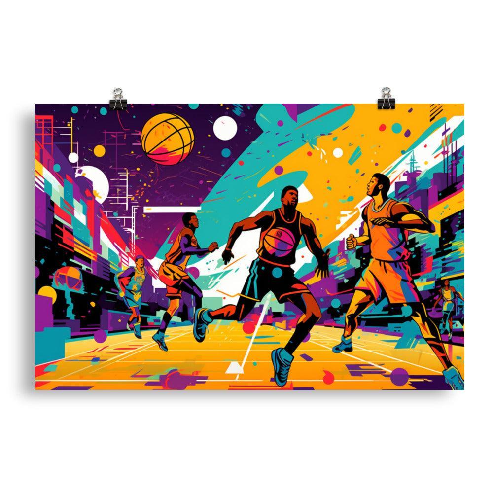 Retro Vibrant Basketball Game Poster - Oh Posters