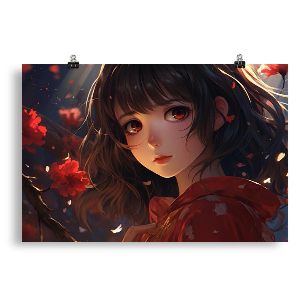 Crimson Fall Anime Girl Illustration Poster - Oh Posters