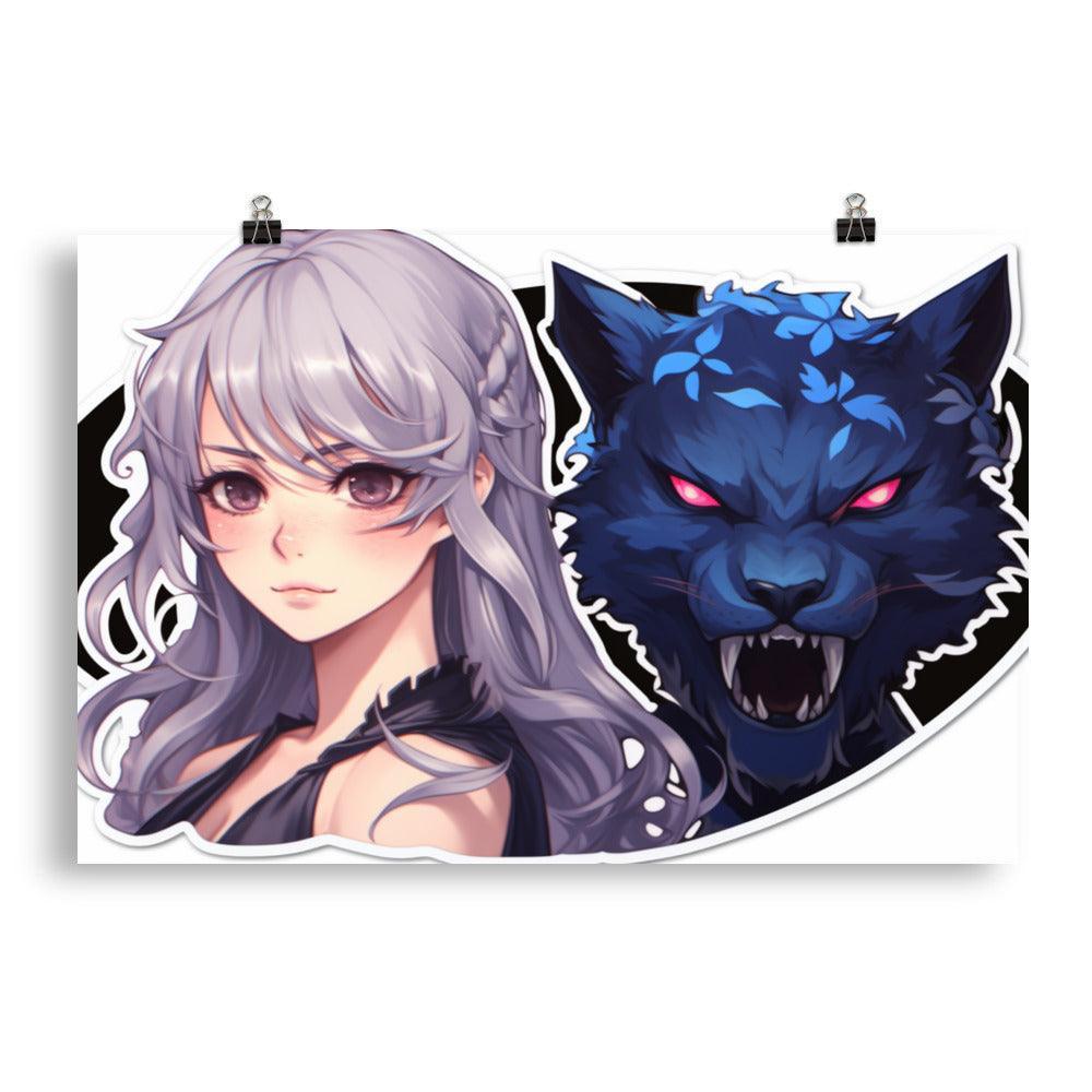 Fierce Companion Anime Girl and Wolf Poster - Oh Posters