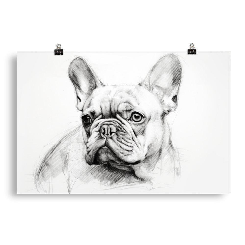 French Bulldog Black and White Sketch Poster - Oh Posters