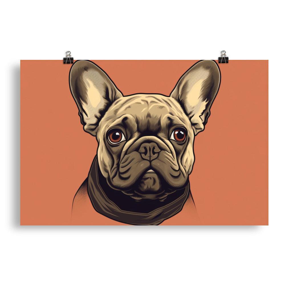 French Bulldog Digital Illustration Orange Background Poster - Oh Posters