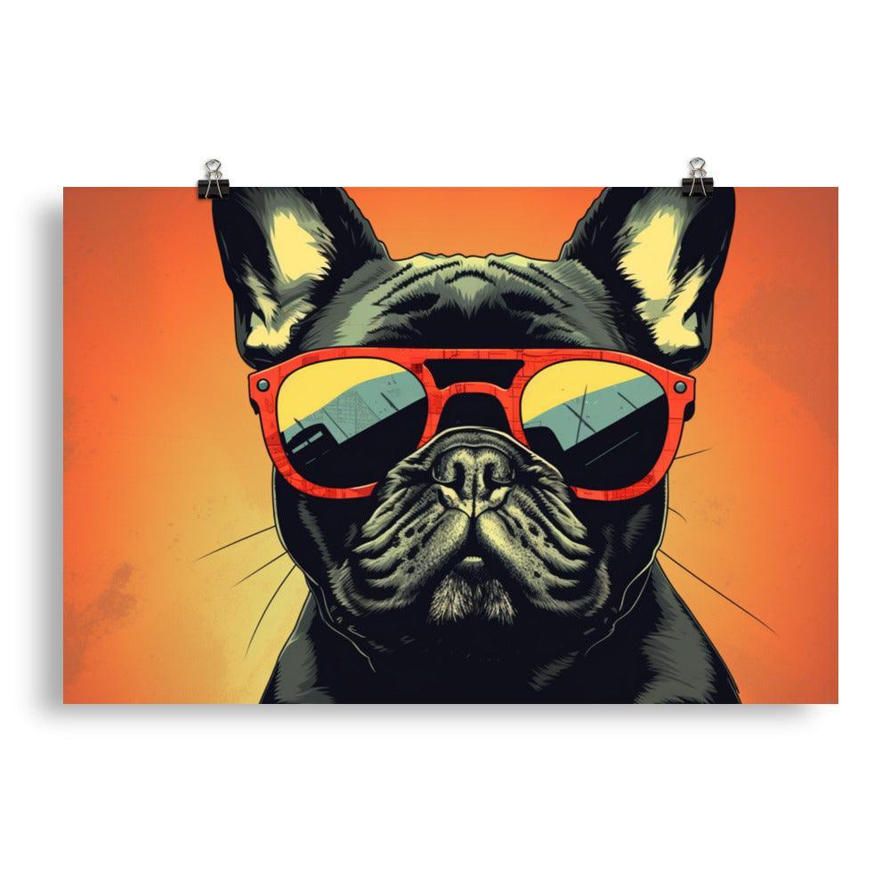 Cool French Bulldog with Sunglasses Vector Art Sunset Tone Poster - Oh Posters