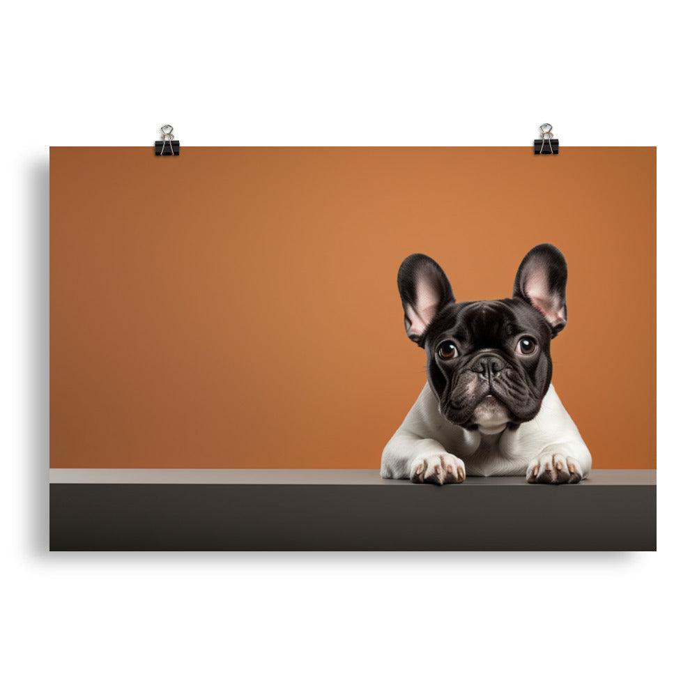 Peeking French Bulldog Realistic Portrait Burnt Orange Poster - Oh Posters