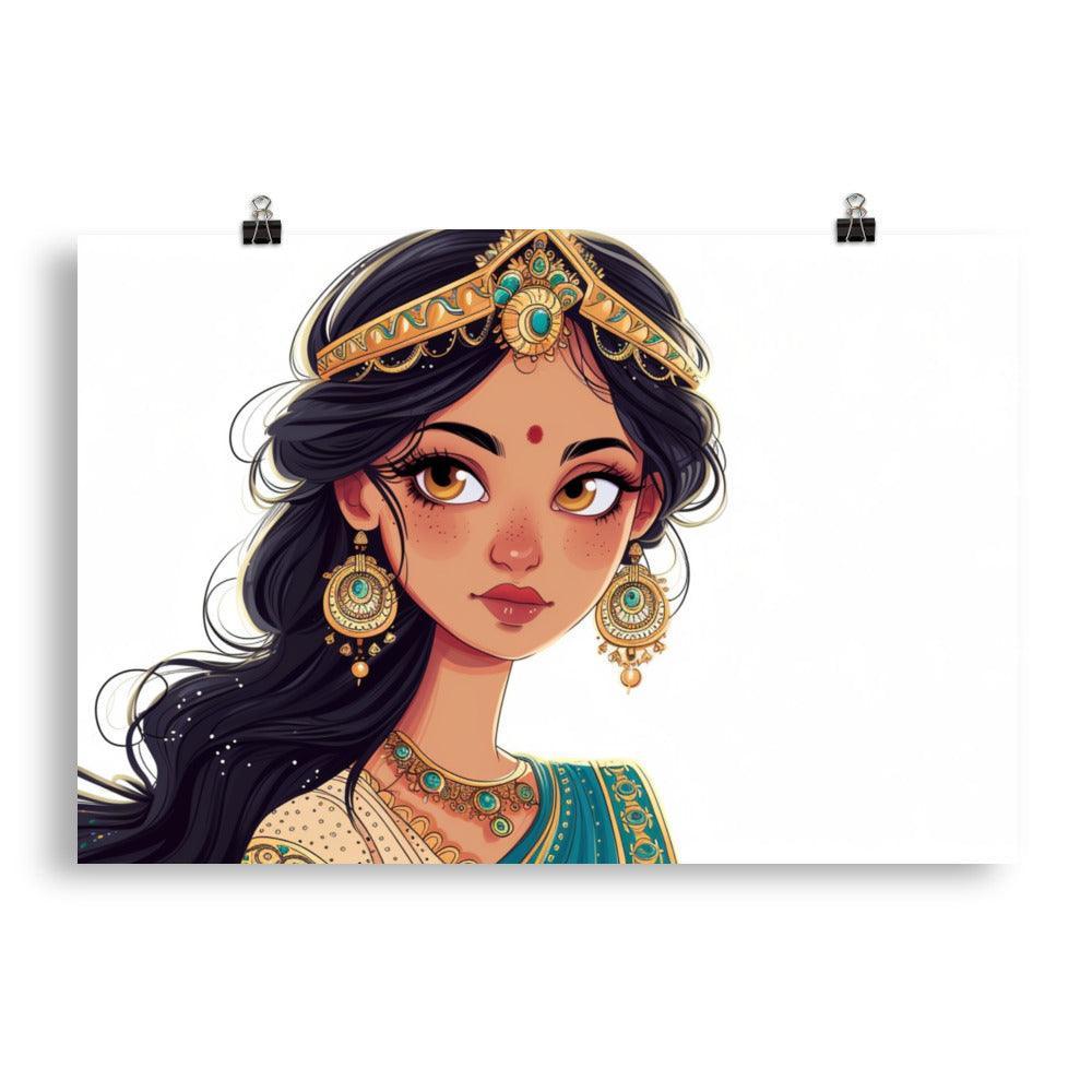 Traditional Indian Jewelry Adorned Princess Illustration Poster - Oh Posters