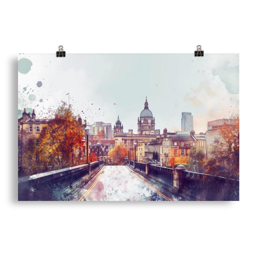 Leeds Autumnal Watercolor Cityscape Poster - Oh Posters