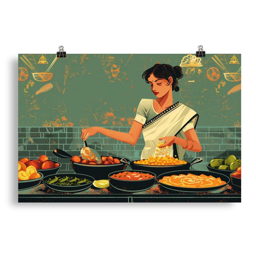 Indian Culinary Experience Woman Cooking Art Poster - Oh Posters